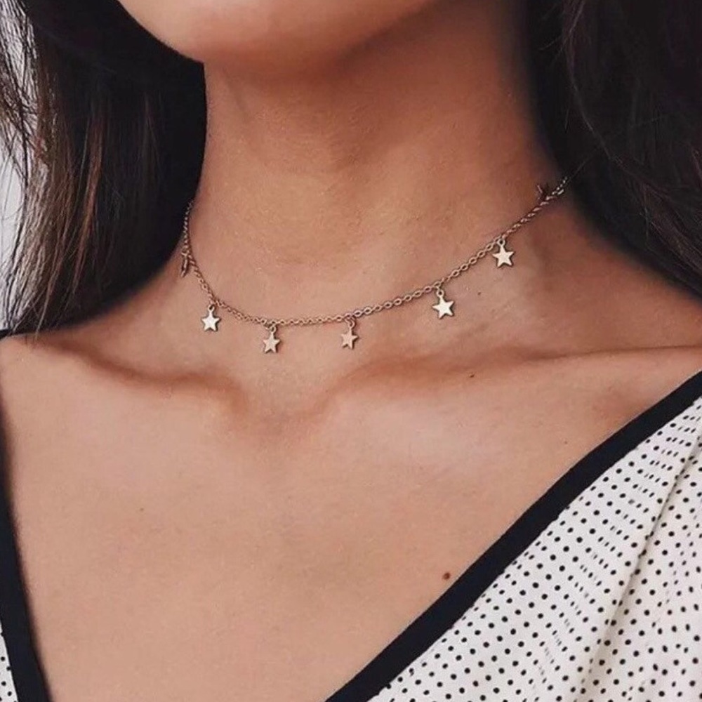 Gold star boho choker necklace